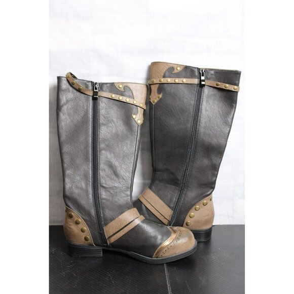 Two Tone Brown Zipper Boots with Pockets - Picture 5 of 7